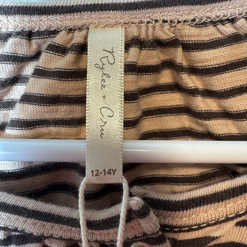 Rylee + Cru Girls NWT Stripe‎ Swing Dress Oat/Black Stripe 12-14Y MSRP $58